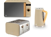 Swan Nordic Kettle Toaster & Microwave. Matching Kitchen Set in Oatmeal Colour