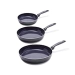 GreenPan, Torino Ceramic Non-Stick Frying Pan Set - 20 cm + 28 cm + 30 cm, Black