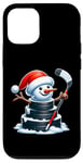 iPhone 12/12 Pro Cartoon Ice Hockey Puck Snowman with Santa Hat Christmas Case