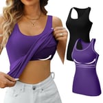 V FOR CITY Women's Slim Fit Tank Tops Racerback Camisole Vest with Shelf Bra Cotton Tank Top 2 Pack Black/Purple S