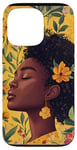 Coque pour iPhone 13 Pro Jaune Aquarelle Florale Mélanine Noir Pride BHM Africain