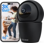 Caméra Surveillance Intérieure,3K 5MP,Caméra WLAN 2.4/5 GHz WiFi,Caméra d'intérieur pour Chien Animaux,360°,Babyphone,Audio bidirectionnel,Vision Nocturne,Détection de Mouvement AI(Q411)