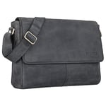 STILORD 'Oskar' Sac à Bandoulière/Messenger Bag/pour Laptop 15 pouces/DIN A4 sac en cuir/Travail École cuir veritable, Couleur:carbon - gris