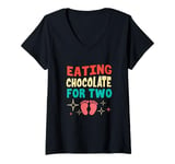 Womens Retro Valentines Day Gender Reveal Eating Chocolate For Two V-Neck T-Shirt