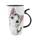 lachineuse - Mug Géant Chat Kawaii Cute Cat 600 ml - Grand Mug XXL Blanc en Porcelaine - Mug Japonais à Thé & Café - Avec Couvercle Isotherme - Cute Cat - Tasse Idée Cadeau Japon Asie - Mug Géant