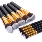 10PC MAKEUP BRUSHES POWDER BLENDING CONTOUR FOUNDATION BLACK GOLD BRUSH SET KIT