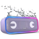 DOSS Bluetooth Speaker, SoundBox Pro+ Wireless Pairing Speaker with 24W Stereo Sound, Punchy Bass, IPX6 Waterproof, 15Hrs Playtime, Multi-Colors Lights, for Home,Outdoor-Purple