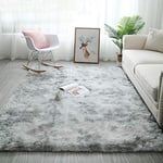 Tapis Chambre Shaggy Tapis Pour Salon Tapis De Sol Grand pour Couloir Soft Tapis à Poils Longs Moelleux Tapis Antidérapant Intérieur Moelleux Pour Salon Chambre Enfants(Gris blanc,135*185 cm)