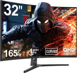 Écran PC Gamer Incurvé 32"" 2K QHD(2560x1440), 1ms, 165Hz, Moniteur Gaming 16:9, AMD FreeSync, Inclinaison Réglable, 1500R VA, 2xDP1.4 & 2xHDMI2.0, 3000:1, RGB, VESA 75*75mm(Câble HDMI Inclus)