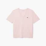 Lacoste T-shirt relaxed fit coton doux col V Taille 42 Rose Pale