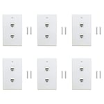 Tlily - Lot de 6 Plaque Murale Ethernet 2 Ports, Prise Cat6 à RJ45 Coupleur Murale, Blanc