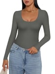 Ekouaer T-Shirt Thermique Femme Hiver col Rond Sexy Haut Thermique Femme Gris Foncé M