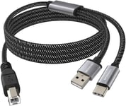 2En1 Câble D'Imprimante Usb C Vers Usb B 1,5 M Avec Câble D'Imprimante Usb Câble D'Imprimante Usb A-Mâle Vers B-Mâle Compatible Avec Les Imprimantes Macbook Pro, Hp, Canon, Brother[CAB133197]