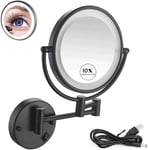 HGXC 10X Magnifying Mirror LED Lighted Cosmetic Vanity Mirror for Bathroom Two Sided Face Mirror, Powered By USB Rechargeable