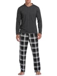 Vlazom Pyjama Homme Hiver Ensembles de Pyjama Chauds Pyjama Polaire Homme Manche Longue Ensemble de Literie Deux,L,Noir