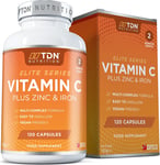 Vitamin C and Zinc - High Strength 1200Mg Vitamin C Tablets - 120 Capsules - Con