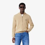 Lacoste Pull zippé coton uni col montant Taille L Beige