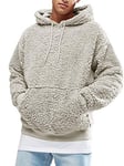 Runcati Mens Hoodie Fluffy Sherpa Hooded Jumper Fuzzy Plush Sweatshirt Teddy Fleece Kangaroo Pocket Winter Outwear, Beige, XXL