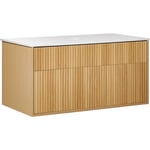 Beliani - Meuble de Salle de Bain Suspendu 100 x 52 cm Cannelé 2 Tiroirs Bois Clair Bexti