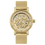 Ingersoll The Herald Mens 40mm Automatic Watch with Skeleton Dial and Gold Mesh Bracelet Strap