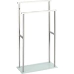 Porte Serviettes Salle de bain sur pied Debar, 2 barres porte serviette, acier inox - verre, 20x83x46 cm, mat - blanc - Wenko