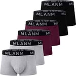 MLANM Mens Boxers Shorts Multipack 6 Pack Men's Fitted Boxer Hipsters Comfortable Cotton Mens Underwear Trunks, S Black Light Grey Wine Red