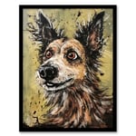 Artery8 Daisy Hears The Door Artwork Fun Dog Painting By Tom Jones Artwork Framed Wall Art Print 18X24 Inch