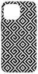 Coque pour iPhone 16 Pro Max White Black Square Cross Labyrinth Spiral Geometry Pattern