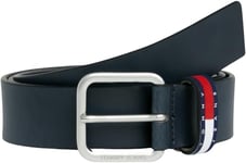 Tommy Jeans Ceinture Homme Ryan Regular avec Drapeau en Cuir, Bleu (Dark Night Navy), 85 cm