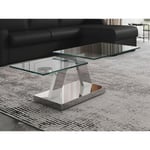 Vente-unique.com Table basse avec plateaux pivotants - Verre trempé et acier inoxydable - Transparent - OYRUS de Maison Céphy