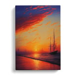 Sunset Over The Ships No.1 Blue, Red, Orange Canvas Print for Living Room Bedroom Home Office Décor, Wall Art Picture Ready to Hang, 30x20 Inch (76x50 cm)