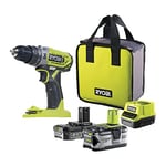 RYOBI - Perceuse-visseuse à percussion 18V ONE+™™ avec 1 batterie Lithium+ 2,0 Ah & 1 batterie Lithium+ 4,0 Ah - R18PD2-242S