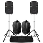 Pair 10" Active Bluetooth  PA Speakers with Stands and Bags - Vonyx SPJ-1000ABT