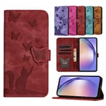 TEDTIKJT Coque Samsung Galaxy S21 Fe Étui en Cuir PU Flip Portefeuille Fente pour Carte Magnétique Étui de Protection pour Samsung Galaxy S21 Fe Motif Chat Papillon, Rouge