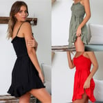 Summer Fashion Women Spaghetti Strap Mini Dress Black M