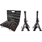 KS TOOLS 917.0779 - Caisse à Outils Complète en Coffret Douille et Accessoires en 1 & Kstools Chandelles à crémaillère 3 tonnes par paire