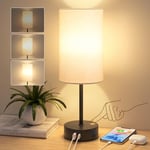 STANBOW Bedside Lamps, Touch Lamps Bedside with USB A+C Charging Ports, 3-Way Dimmable LED, Table Lamps for Living Room Bedroom Gift with Beige Shade-Black Base (LED Bulb Included)