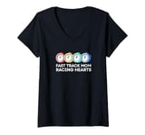 Womens Fast Track Mom Racing Hearts Retro Track And Field Mom V-Neck T-Shirt