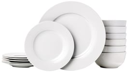 Amazon Basics Service de table en porcelaine pour 6 personnes 18 pièces, Blanche