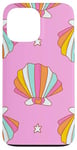 iPhone 13 Pro Max Cute Seashells Ocean Bright Rainbow on Pink Case