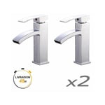 2X Robinet de salle de bains Mitigeur lavabo Robinet d'evier cascade chrome contemporain Monocommande