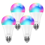 meross Ampoule Connectée, Ampoule LED E27 Compatible avec Alexa et Google Home, Lot de 4 Ampoule WiFi RGBWW Dimmable Multicolore avec Commande Vocale et Contrôle à Distance, Équivalente à 60W