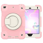 Case for iPad 7.9 Inch Compatible with iPad Mini 5/4 Generation Heavy Duty Shockproof Protective Case with 360° Rotating Stand and Shoulder Strap, Pink