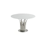 Table à manger ronde flute Chrome verre effet marbre blanc D120cm