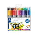 STAEDTLER 3200 TB72 Design Journey Double-Ended Fibre-Tip Pens with Thin & Wide Nibs - Assorted Colours (Pack of 72)