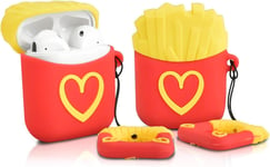 Coque en Silicone Protecteur pour Airpods 1&2, Boite Airpods Housse Étui Douce en Silicone, Housse de Protection Mignon Souple Airpod avec Porte-clés - Pommes Frites