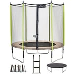 Trampoline de jardin 244 cm + filet de sécurité + échelle + bâche de protection + kit d'ancrage JUMPI Taupe/Vert 250