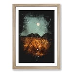 Big Box Art Moon Over The Mountains in Italy Paint Splash Framed Wall Art Picture Print Ready to Hang, Oak A2 (62 x 45 cm)