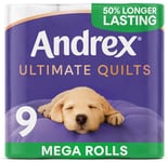 Andrex Ultimate Quilts Toilet Tissue 9 Mega Toilet Rolls - 13.5 Standard Toilet Rolls, Air Pocket Technology for Soft, Thick Sheets (Previously Andrex Supreme Quilts Toilet Paper) 9 Mega Toilet Rolls