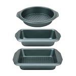 Progress COMBO-7734 Cake Tin Set – with Loaf Pan, Square Tray, Round Sponge Tin, Non-Stick, Carbon Steel, for Birthday Sheet Cakes, Bread, Brownies, Baking Set, Shimmer Collection, 27/28cm, Green